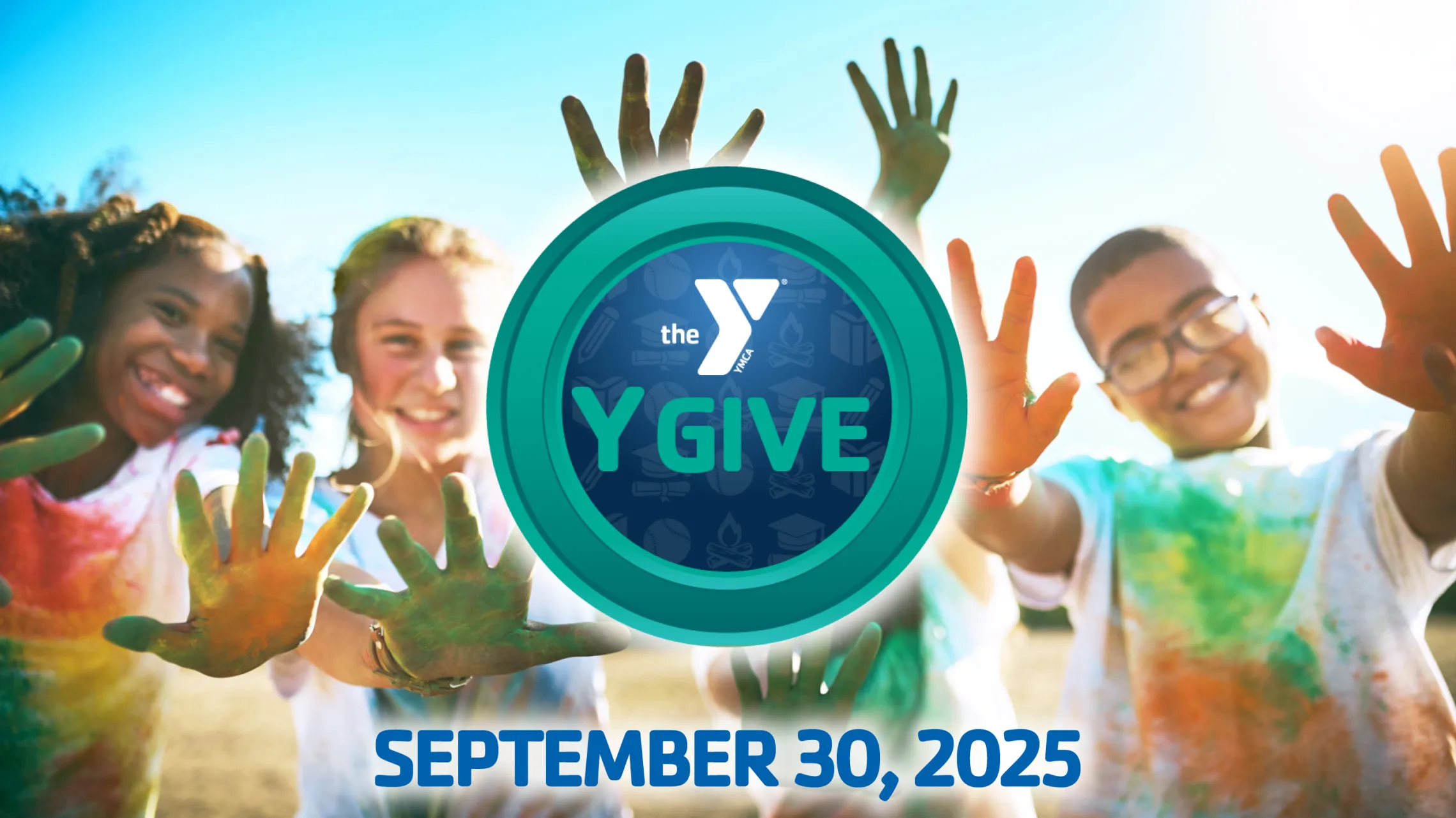 teens having fun with colorful powder - 2025 Y Give Banner