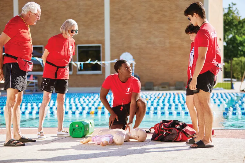 Lifeguard training near a pool